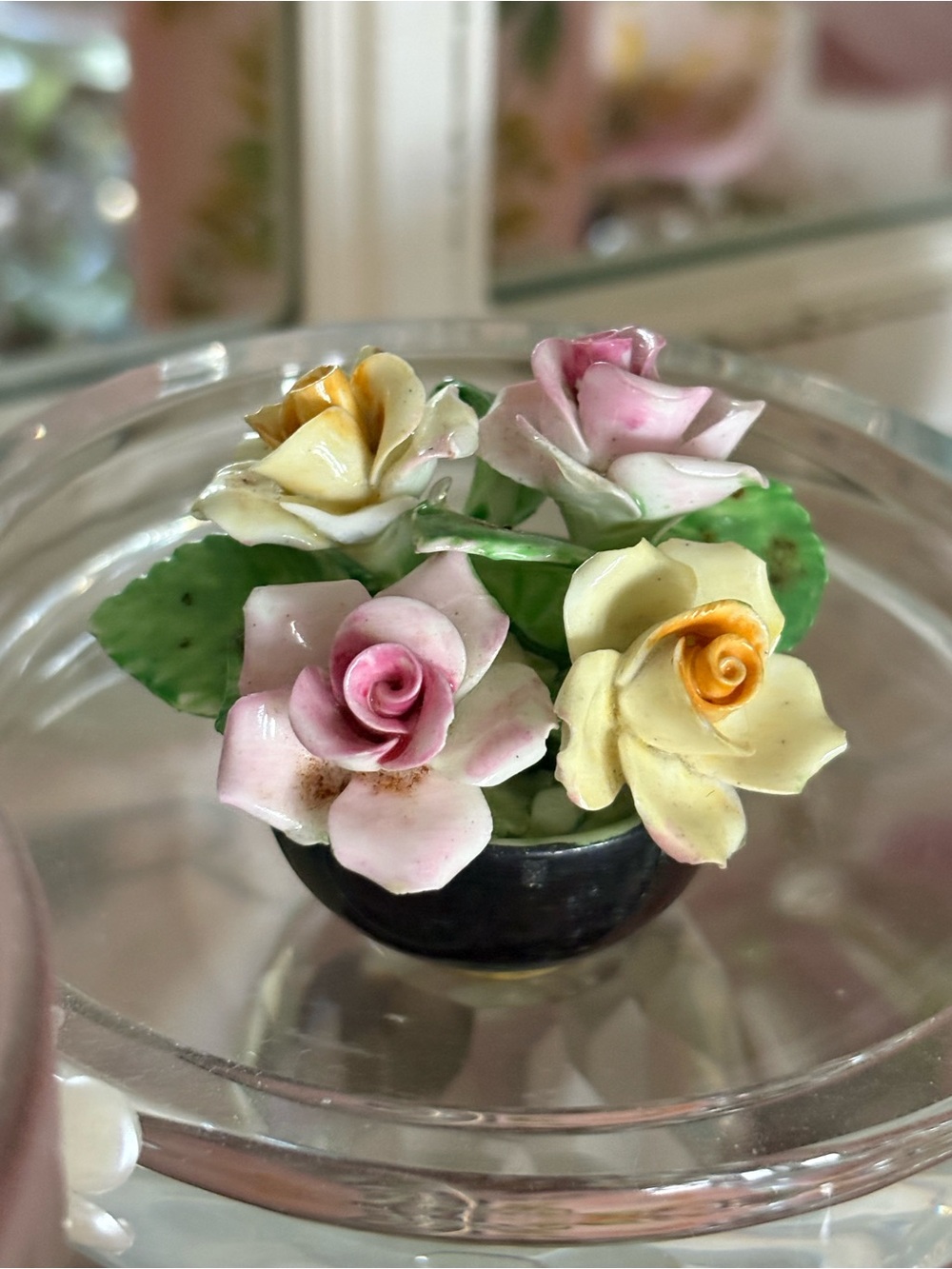 Coalport Porcelain Floral Bouquet Figurine - Pink & Yellow